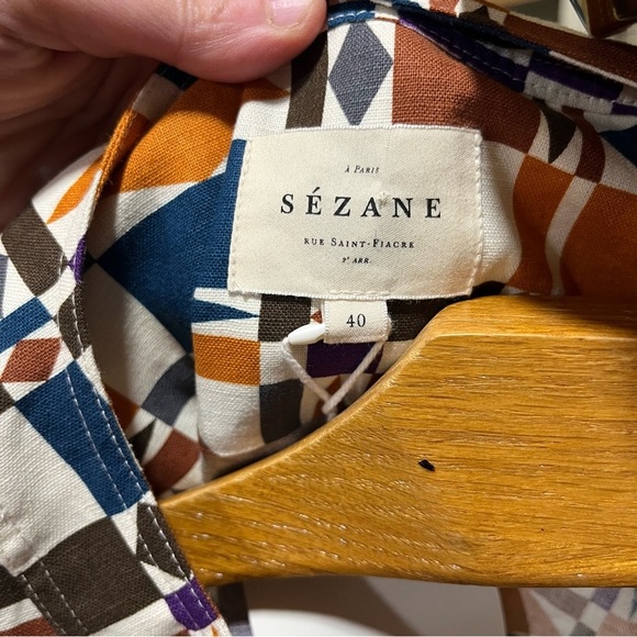 Sézane NEW Colorful Geometric Mini Lulu Dress Size 40 Linen Cotton Blend - Picture 9 of 13